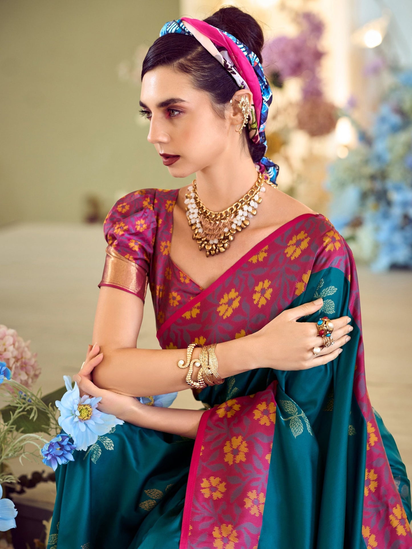 Tea Green color silk saree for women online