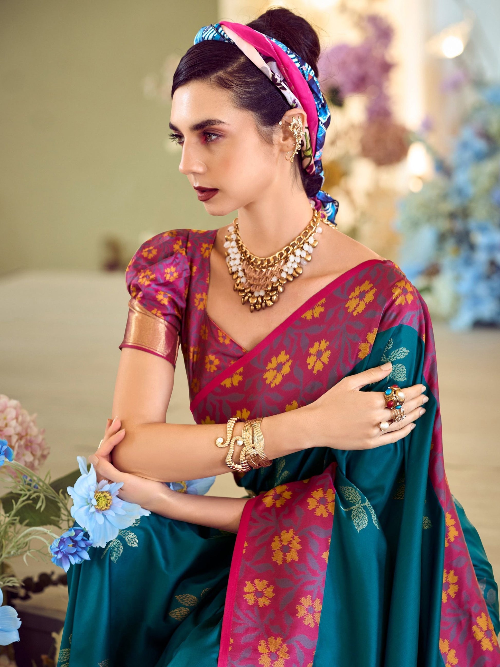 Tea Green color silk saree for women online