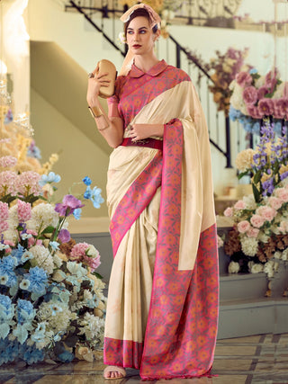 Beige color silk saree