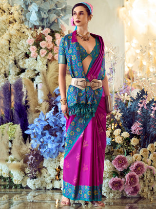 Magenta color silk saree images