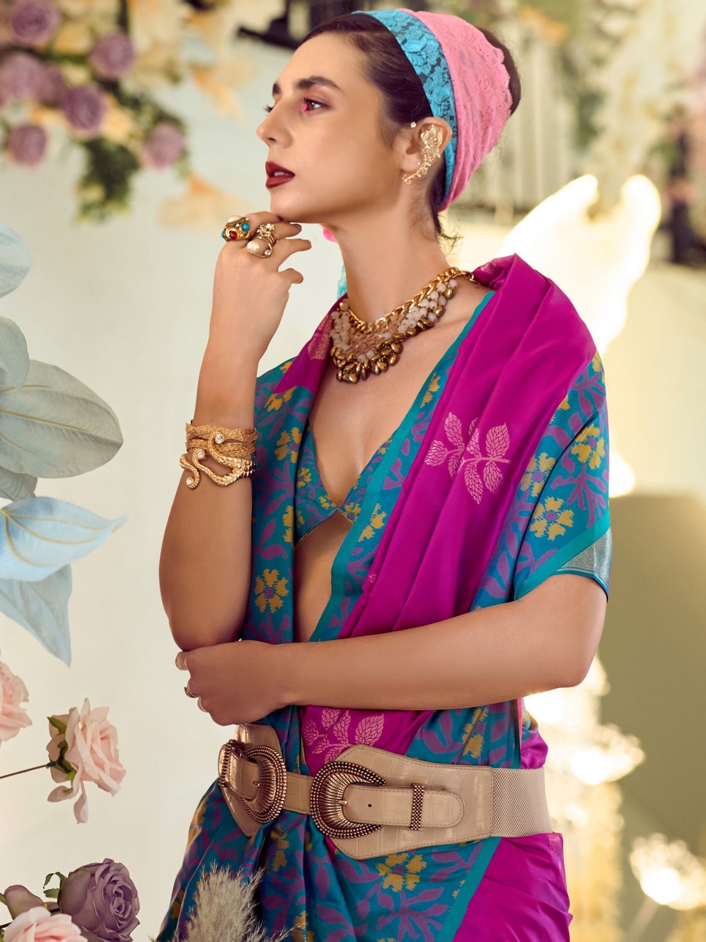 Magenta color silk saree for women