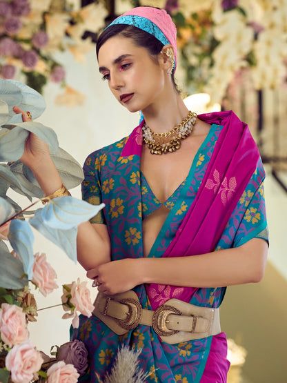 Wedding wear Magenta color silk saree online