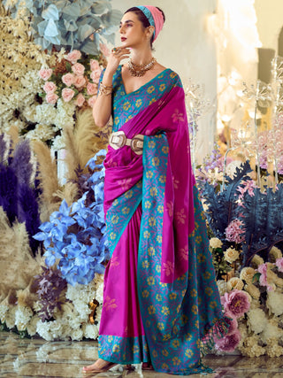 Magenta color silk saree 