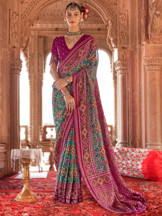 Rama color georgette patola printed saree for women