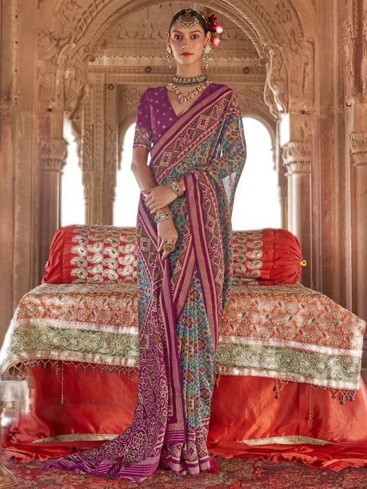 Rama color wedding wear georgette saree price