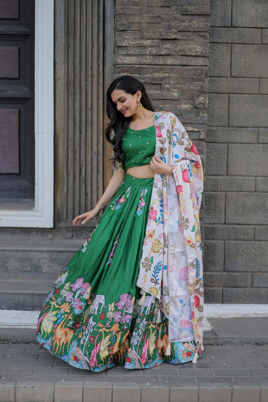 green ghagra dress Sage Green Three-Dimensional Lehenga Set XL