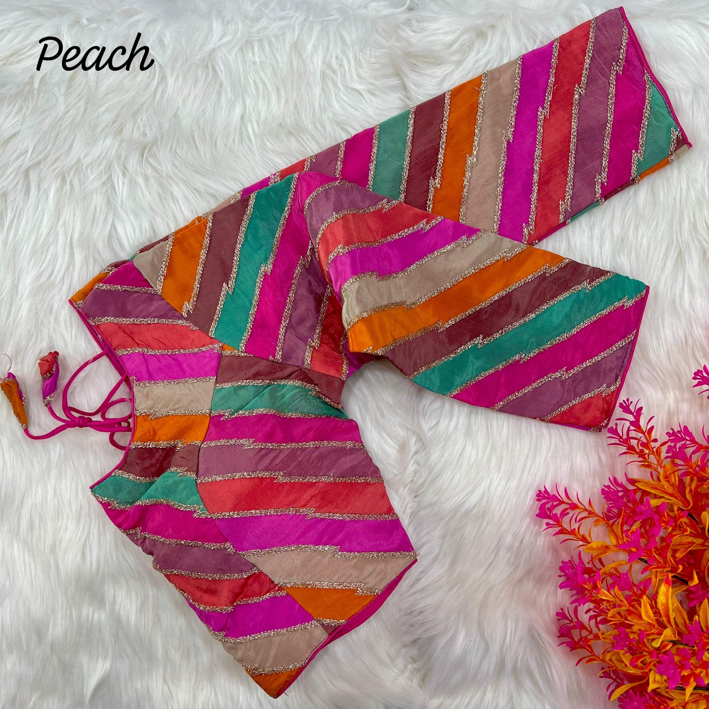 Heavy Pure Crepe Peach Blouse Fore Saree