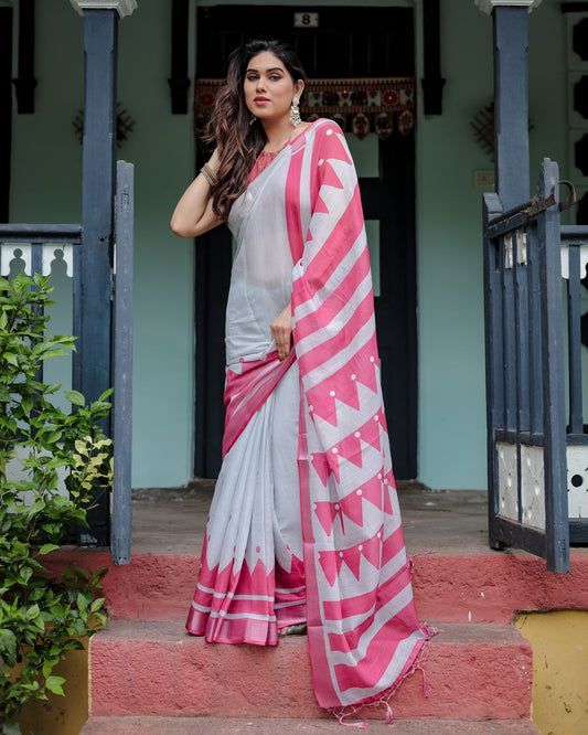 Grey color linen saree for women