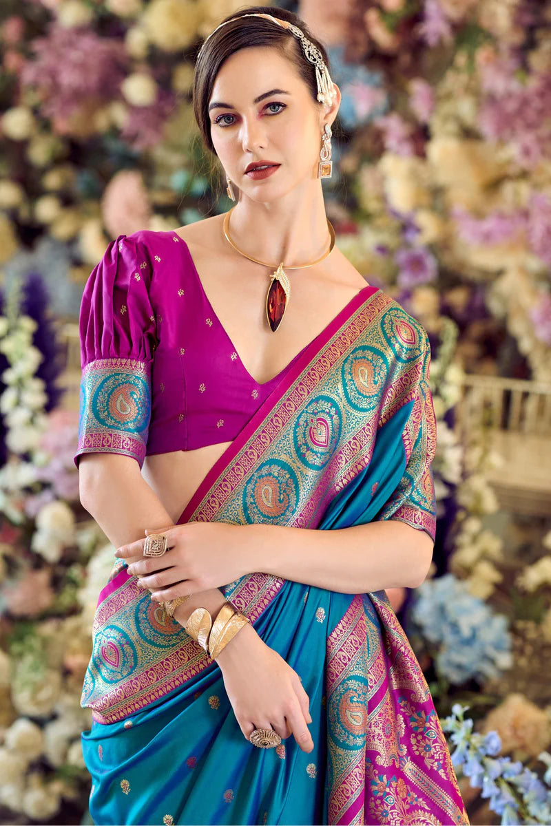 Rama color banarasi silk saree price