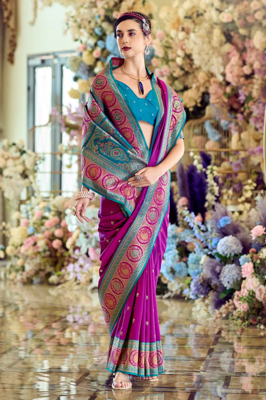 Rani pink color banarasi silk saree for women price

