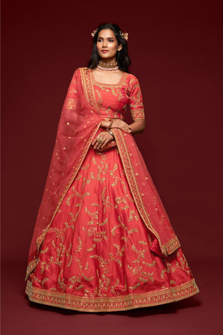 Gajri colour Lehenga combination