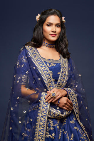 Blue color silk lehenga choli