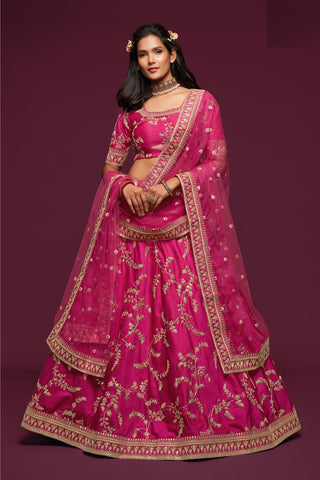 Pink color silk lehenga choli bridal with price