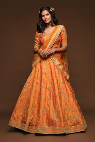 Orange color silk lehenga choli bridal with price