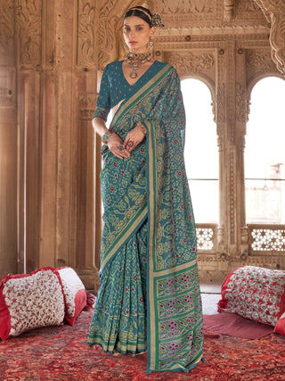 Teal green color georgette saree for women