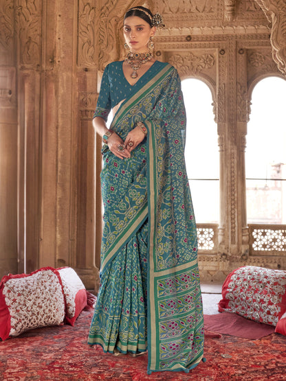 Teal green color georgette saree for women