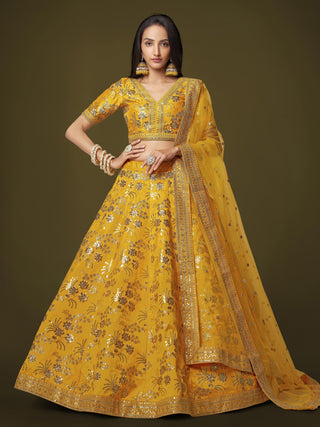 Slub Silk Yellow Lehenga