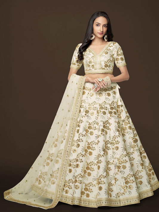 sulb silk White lehenga