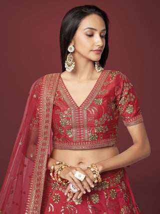 red lehenga party wear