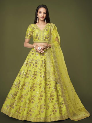 slub silk Neon lehenga for reception ceremony