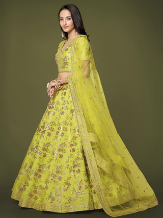 slub silk neon lehenga for engagement