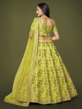 slub silk neon lehenga for sangeet function