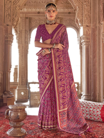 Pink georgette patola printed saree for women price
