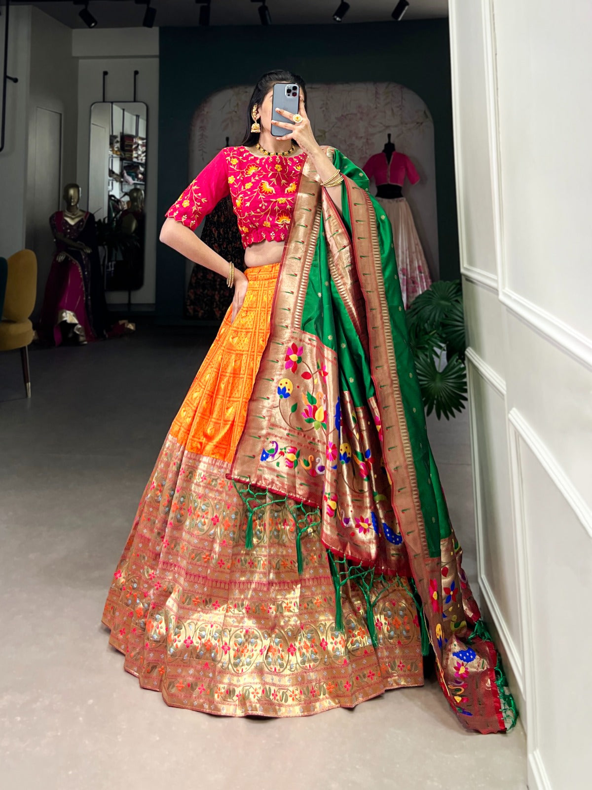 Jacquard Lehenga Choli with Dupatta
