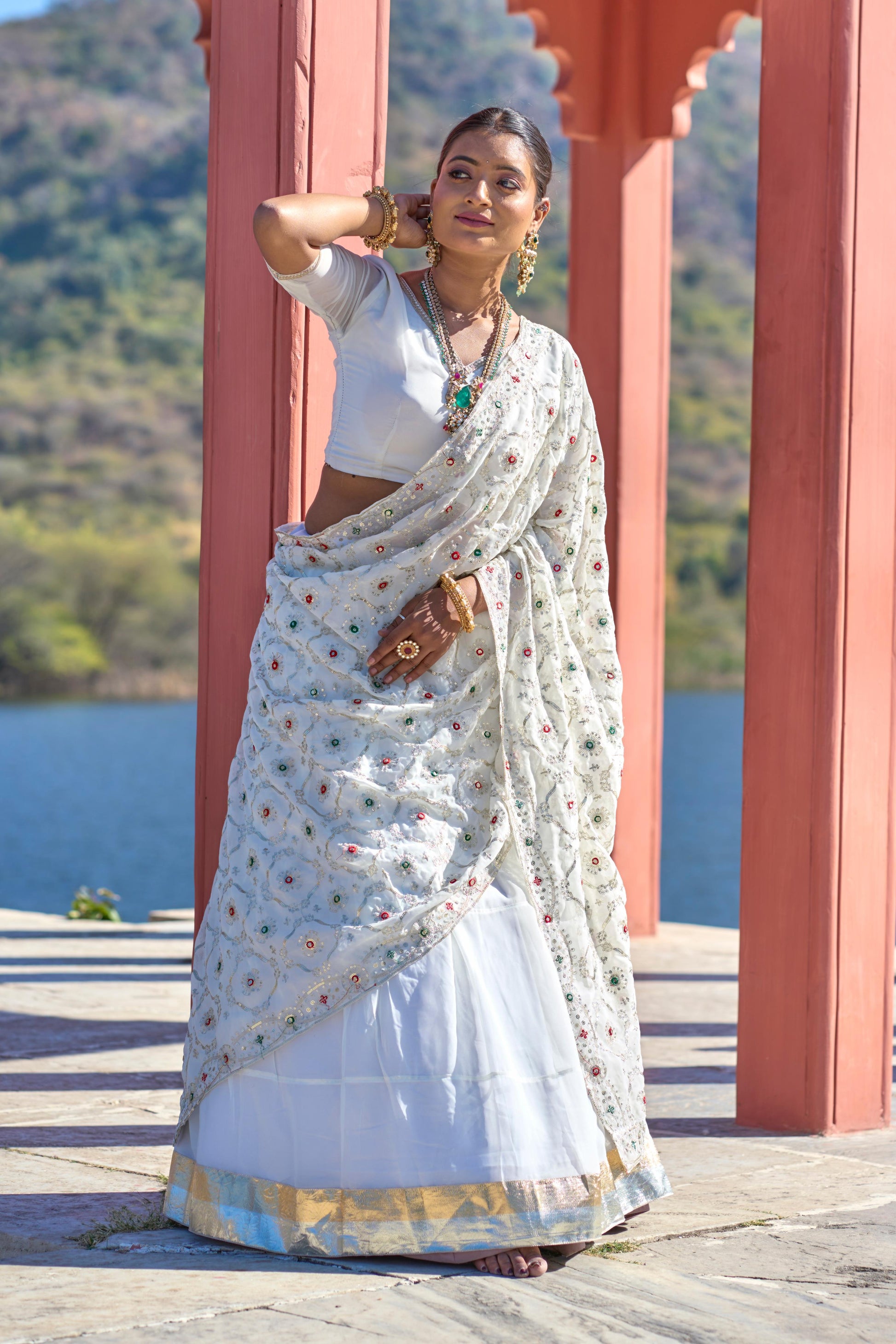 White color georgette lehenga choli images