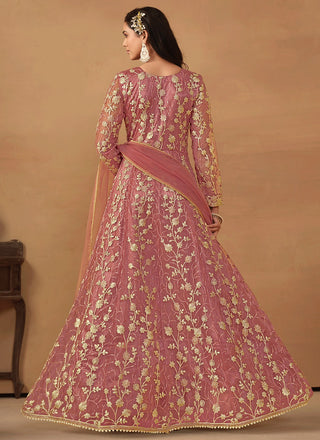 Pink net salwar suit for women with dupatta
