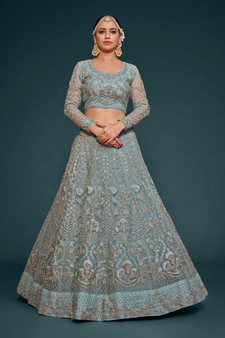 Sky Blue Wedding lehenga choli