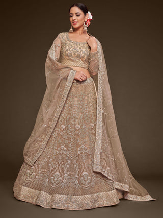 beige lehenga with dupatta