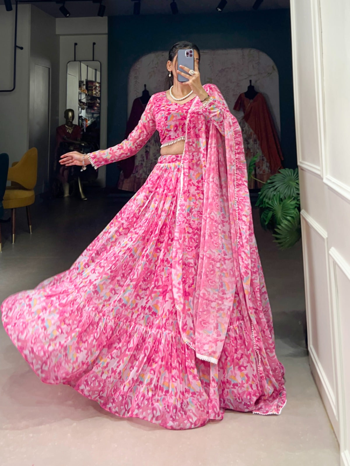 Light pink color georgette lehenga price
