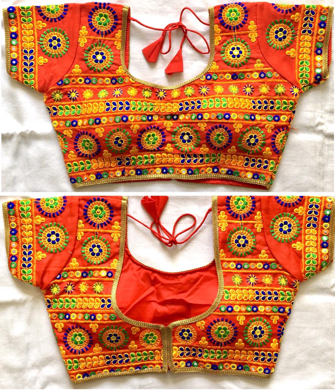 Red color silk mirror work navratri blouse price 