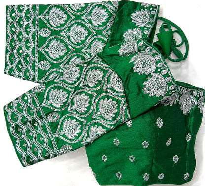 Green color silk sequins work stitched blouse images