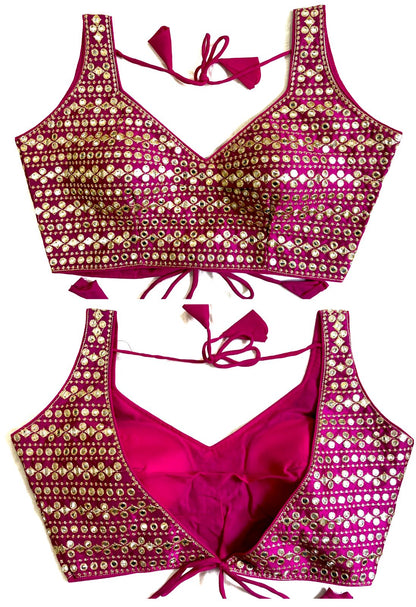 Rani pink Color mirror work blouse for reception