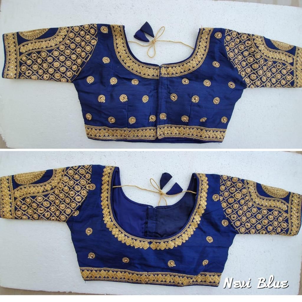 Navi blue color silk embroidery work blouse price