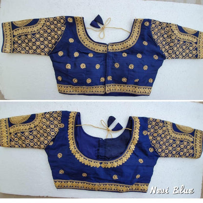 Navi blue color silk embroidery work blouse price