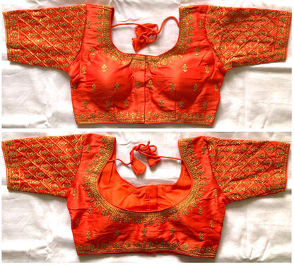 Orange color sequins work sarees blouse for women