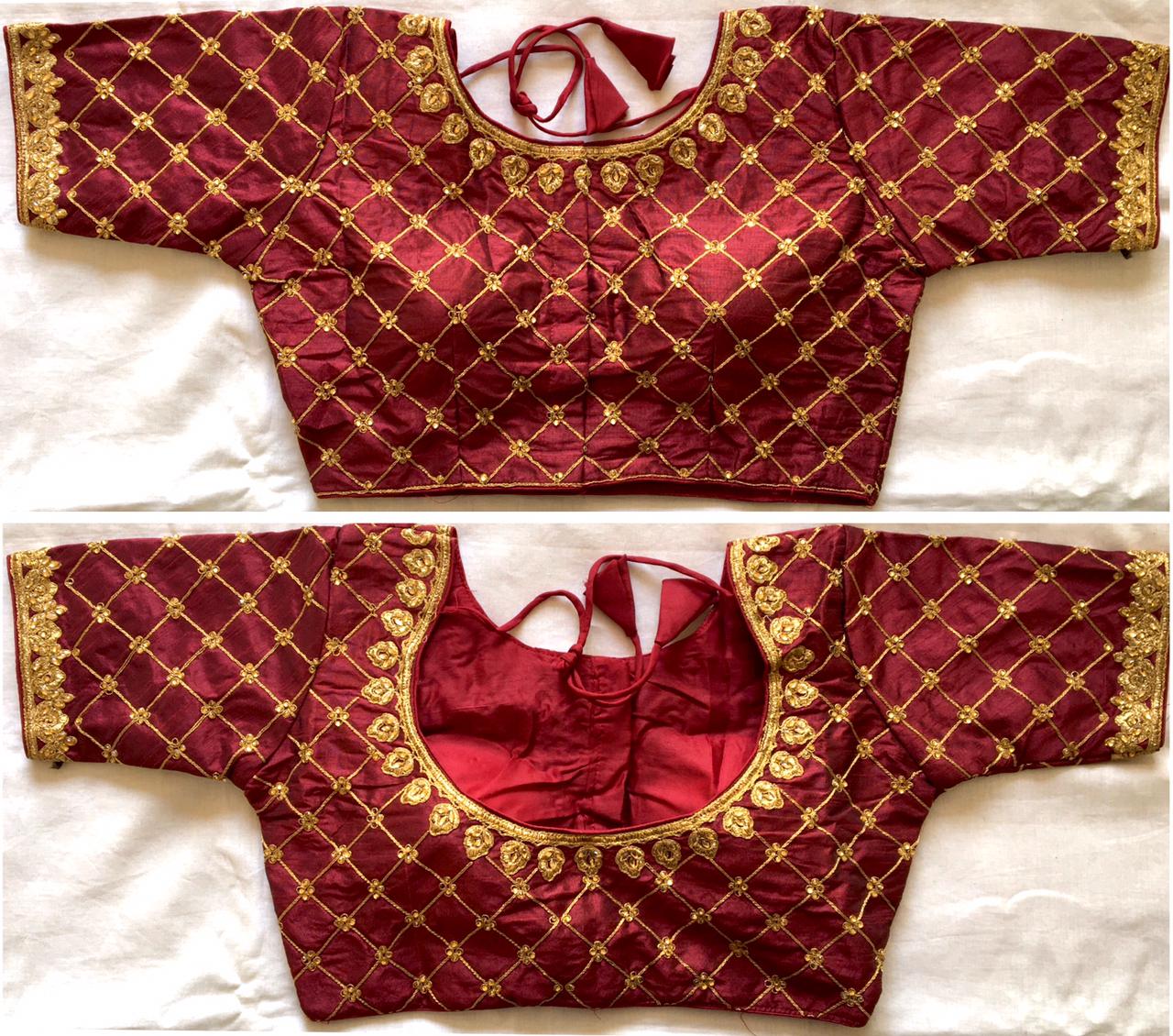 Maroon color fentam silk readymade blouse design
