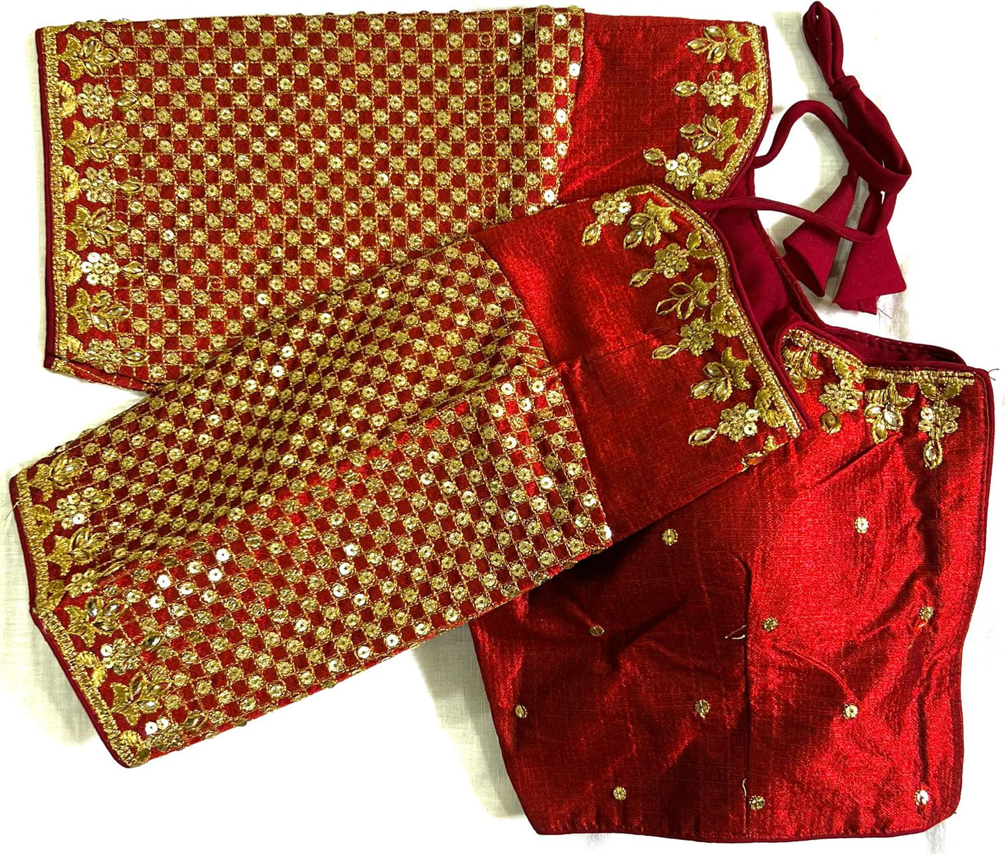Rust color phantom silk sequins work sarees blouse for women