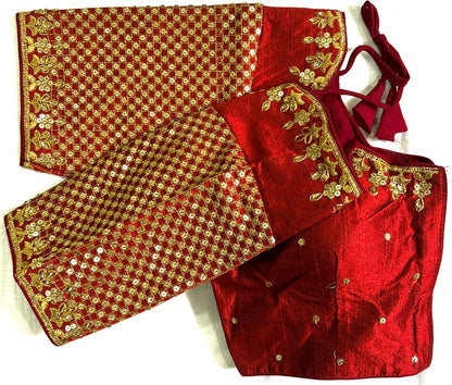 Rust color phantom silk sequins work sarees blouse for women