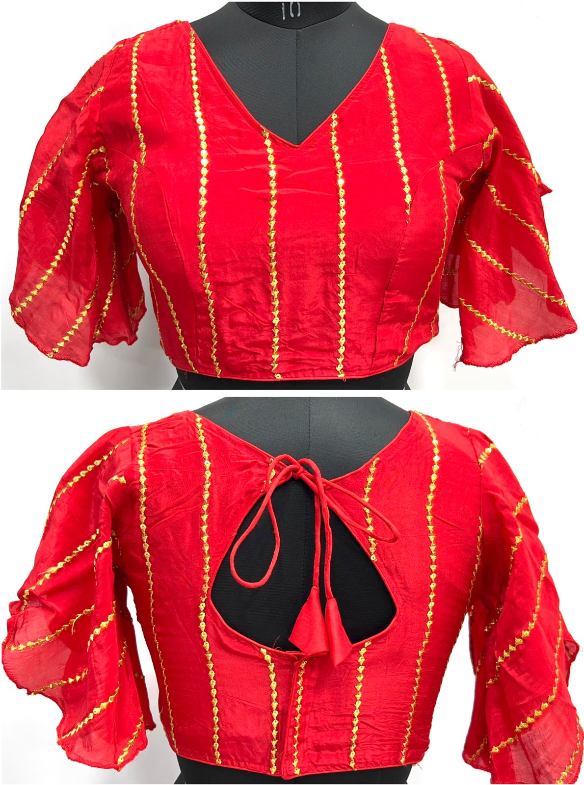 Red color silk sequins work stitched blouse 