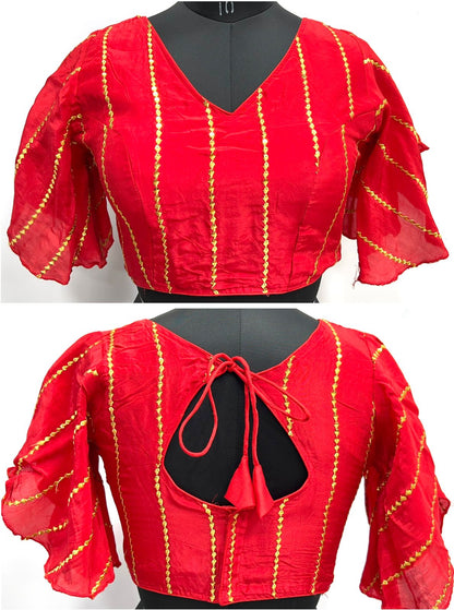 Red color silk sequins work stitched blouse 