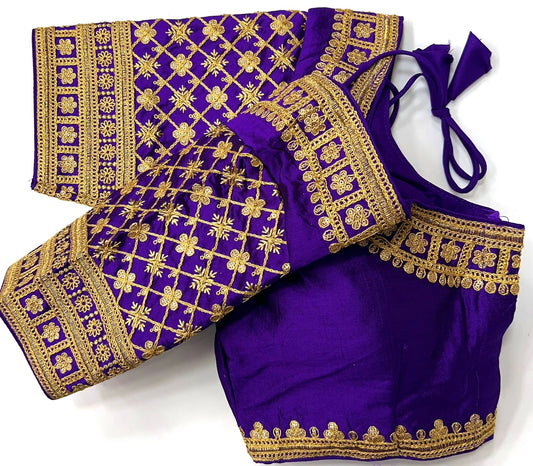 Purple color silk sequins work blouse for women