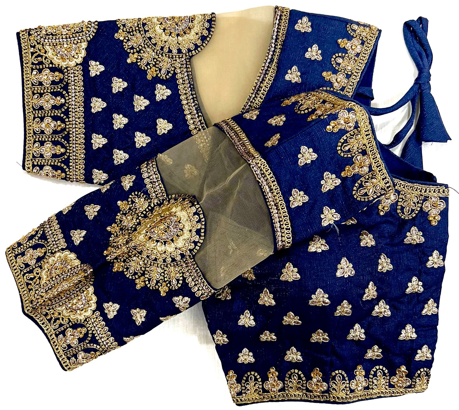 Navy blue color coding work silk blouse for party