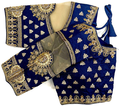 Navy blue color coding work silk blouse for party
