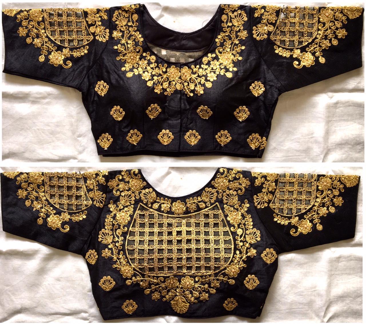 Black color phantom silk hand work blouse for reception