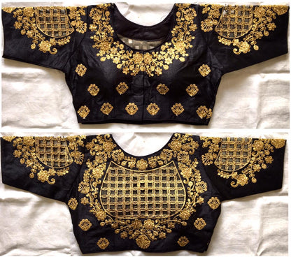 Black color phantom silk hand work blouse for reception