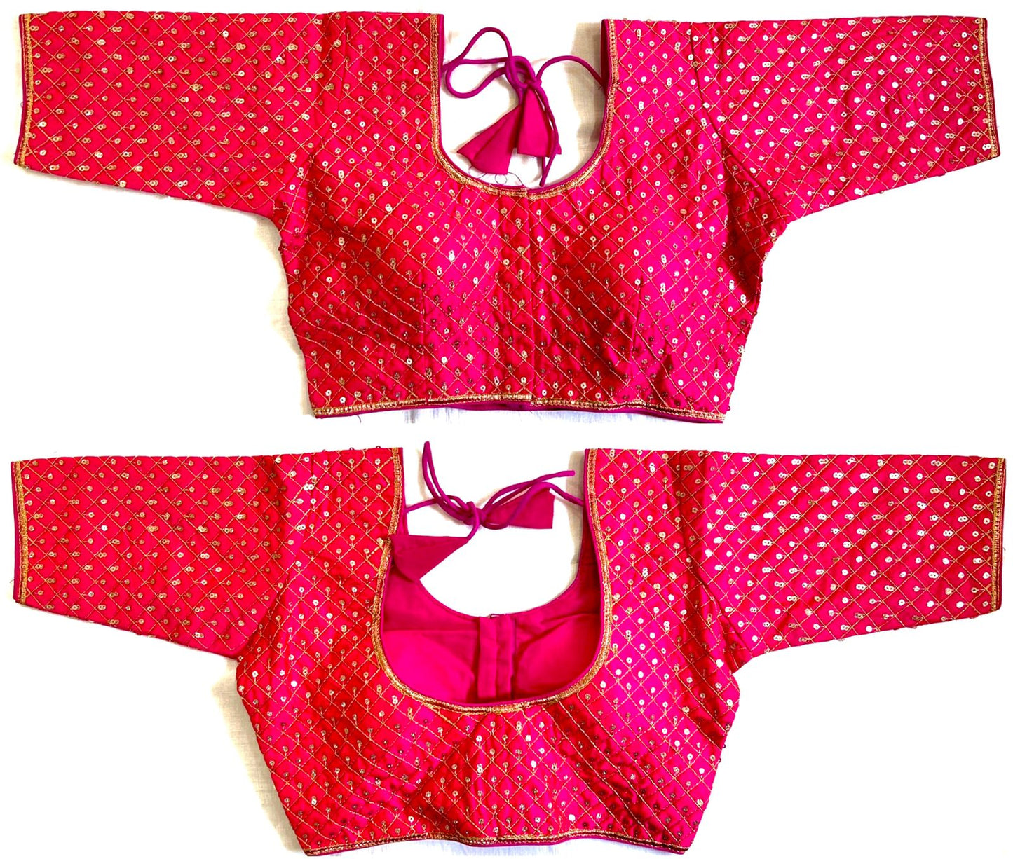 Pink color silk sequins work readymade blouse 
